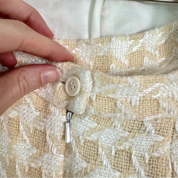 Vintage Anne Klein Houndstooth Wool Blend Skirt Suit Set Cream Size 8/10 - Picture 8 of 9